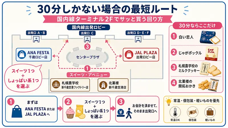 新千歳空港のばらまきお土産ルート：30分しかない場合の最短ルート