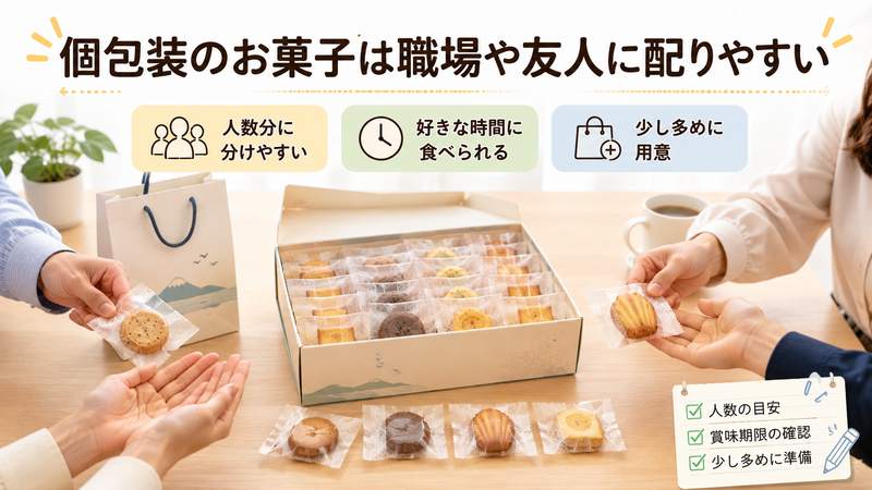 個包装のお菓子は職場や友人に配りやすい