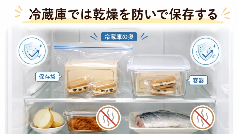 冷蔵庫では乾燥を防いで保存する