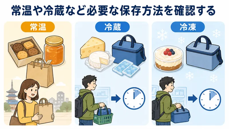 常温や冷蔵など必要な保存方法を確認する