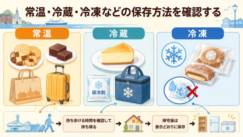 常温・冷蔵・冷凍などの保存方法を確認する