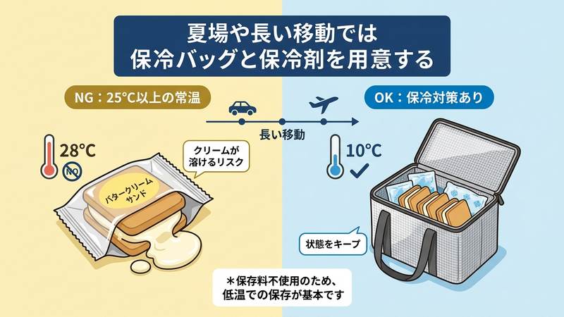 夏場や長い移動では保冷バッグと保冷剤を用意する
