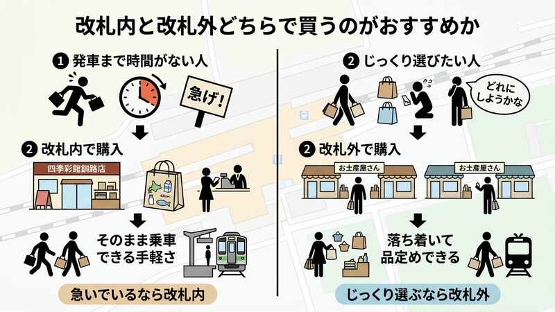 改札内と改札外どちらで買うのがおすすめか