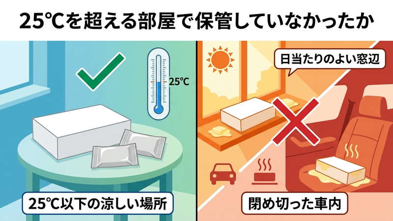 25℃を超える部屋で保管していなかったか