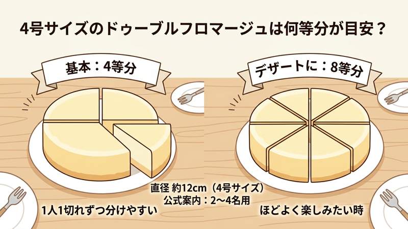 4号サイズのドゥーブルフロマージュは何等分が目安