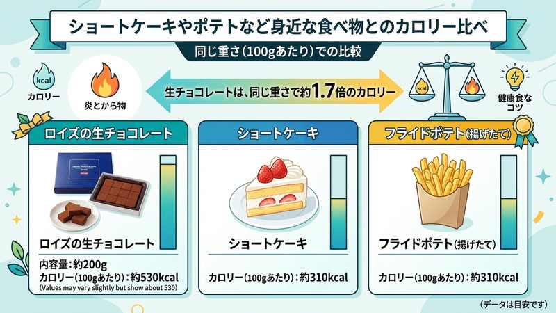 ショートケーキやポテトなど身近な食べ物とのカロリー比べ