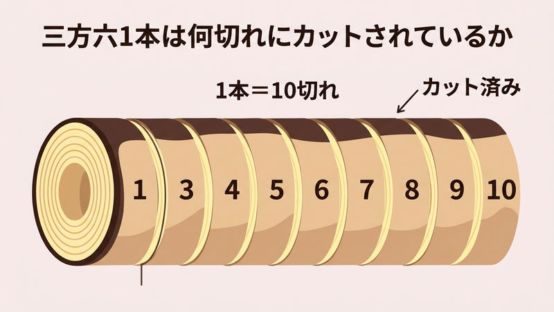 三方六1本は何切れにカットされているか