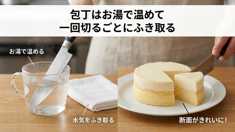 包丁はお湯で温めて一回切るごとにふき取る