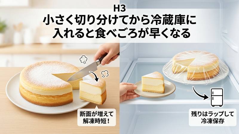 小さく切り分けてから冷蔵庫に入れると食べごろが早くなる